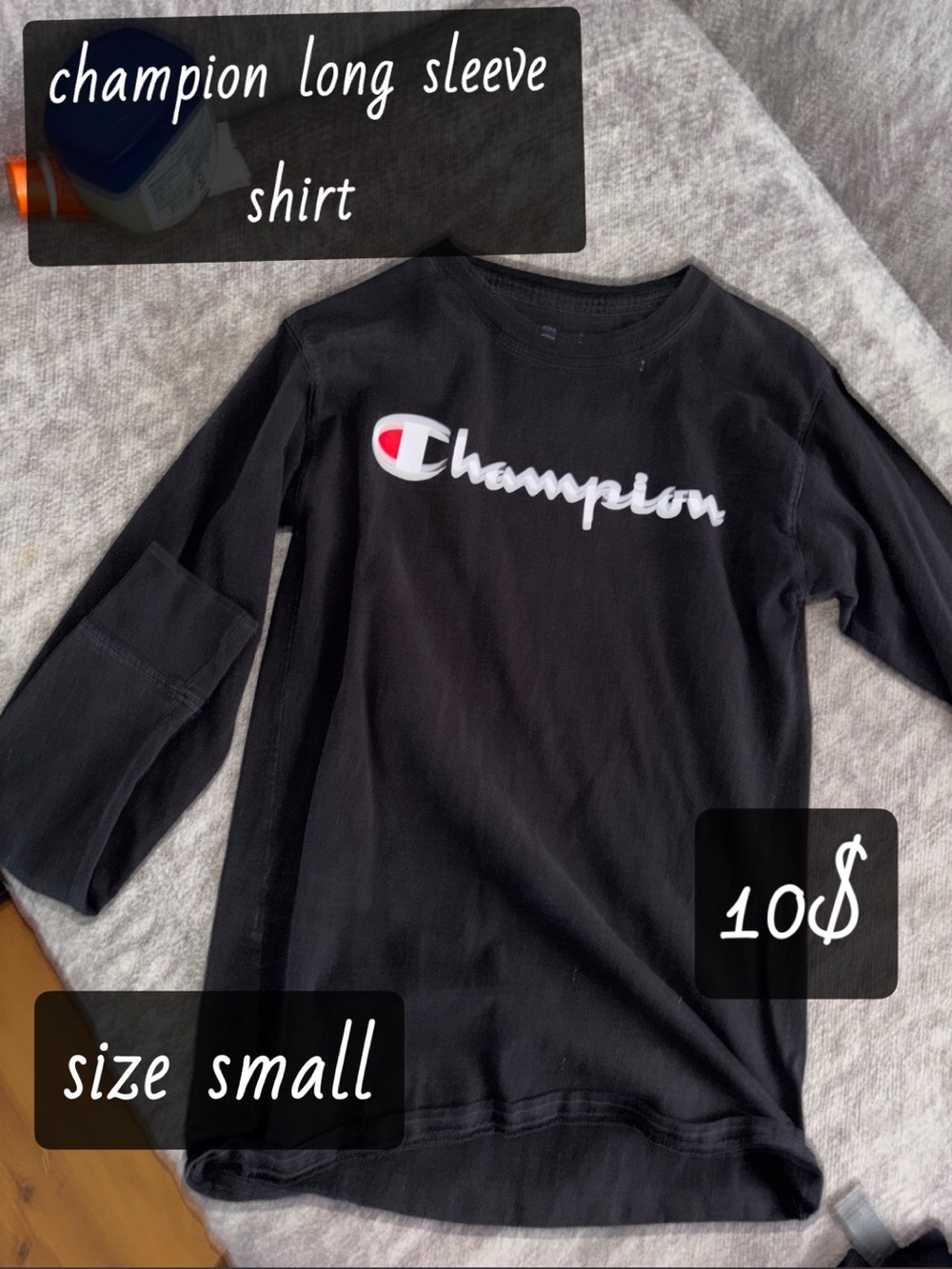 Champion Black Long Sleeve Logo Tee
